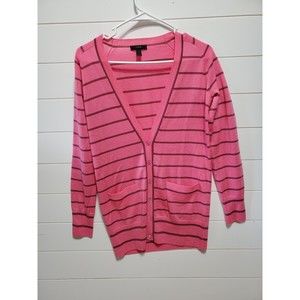 J. Crew merino wool womens size S pink with brown stripes open buttoned cardigan